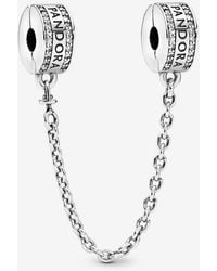 PANDORA - Logo Safety Chain Clip Charm - Lyst