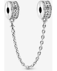 PANDORA - Logo Safety Chain Clip Charm - Lyst