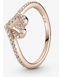 PANDORA - Sparkling Wishbone Heart Ring - Lyst