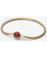 PANDORA - Disney Beauty And The Beast Enchanted Rose Snake Chain Bracelet - Lyst