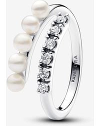 PANDORA - Treated Freshwater Cultured Pearls & Pavé Open Ring - Lyst