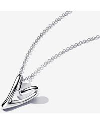 PANDORA - Essence Heart Pendant Sterling Silver Necklace - Lyst