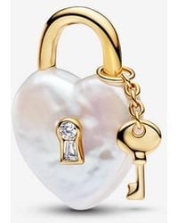 PANDORA - Treated Freshwater Cultured Baroque Pearl Padlock Dangle Charm - Lyst