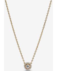 PANDORA - Round Pavé Halo Pendant Necklace - Lyst