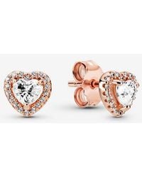 PANDORA - Sparkling Elevated Heart Stud Earrings - Lyst