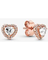 PANDORA - Sparkling Elevated Heart Stud Earrings - Lyst