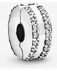 PANDORA - Double Lined Pavé Clip Charm - Lyst