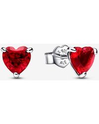 PANDORA - Red Heart Stud Earrings - Lyst