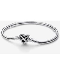 PANDORA - Moments Sparkling Infinity Heart Clasp Snake Chain Bracelet - Lyst