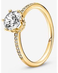 PANDORA - Clear Sparkling Crown Solitaire Ring - Lyst