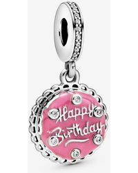 PANDORA - Moments Sterling Silver Pink Birthday Cake Dangle Charm - Lyst