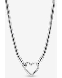 PANDORA - Heart Closure Snake Chain Necklace - Lyst