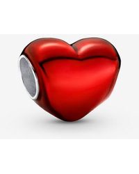 PANDORA - Metallic Red Heart Charm - Lyst