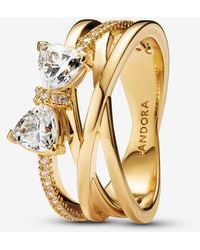 PANDORA - Sparkling Bow & Crossover Band Ring - Lyst