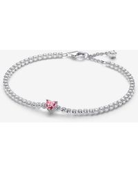 PANDORA - Sparkling Heart Tennis Bracelet - Lyst