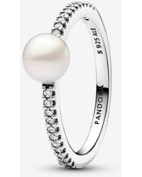PANDORA - Treated Freshwater Cultured Pearl & Pavé Ring - Lyst