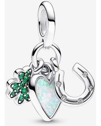 PANDORA - Four Leaf Clover, Heart And Horseshoe Triple Dangle Charm - Lyst