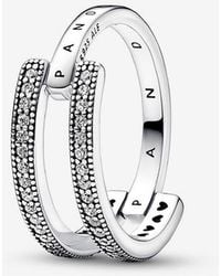 PANDORA - Signature Logo & Pavé Double Band Ring - Lyst