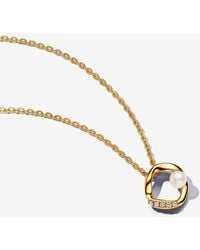 PANDORA - Organically Shaped Pavé Circle & Treated Freshwater Cultured Pearl Collier Necklace - Lyst
