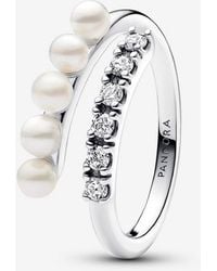PANDORA - Treated Freshwater Cultured Pearls & Pavé Open Ring - Lyst
