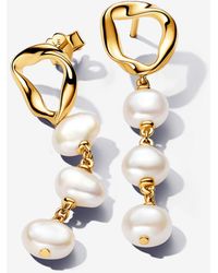 PANDORA - Organically Shaped Circle & Baroque Treated Freshwater Cultured Pearls Drop Earrings - Lyst