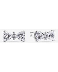 PANDORA - Sparkling Bow Stud Earrings - Lyst