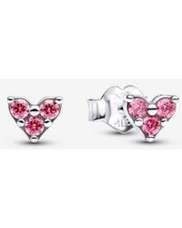 PANDORA - Triple Stone Heart Stud Earrings - Lyst