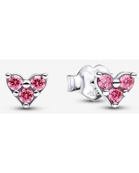 PANDORA - Triple Stone Heart Stud Earrings - Lyst