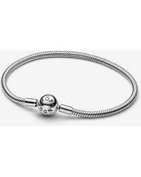 PANDORA - Moments Platinum-Plated Ball Clasp Snake Chain Bracelet - Lyst