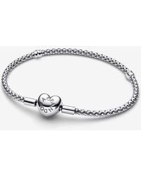 PANDORA - Heart Clasp Studded Chain Bracelet - Lyst
