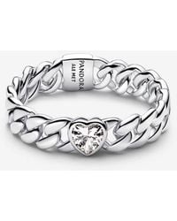 PANDORA - Heart Cuban Chain Ring - Lyst