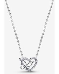 PANDORA - Entwined Heart & Butterfly Pendant Necklace - Lyst
