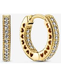 PANDORA - Pavé Heart Hoop Earrings - Lyst