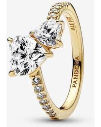 PANDORA - Double Heart Sparkling Ring - Lyst