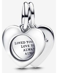 PANDORA - Engravable Heart Magnifying Glass Double Dangle Charm - Lyst