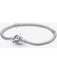 PANDORA - Moments Heart Clasp Snake Chain Bracelet - Lyst