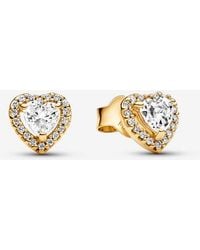 PANDORA - Sparkling Elevated Heart Stud Earrings - Lyst