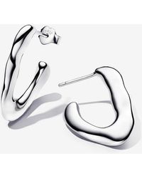 PANDORA - Round Hoop Earrings - Lyst