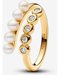PANDORA - Treated Freshwater Cultured Pearls & Stones Open Ring - Lyst