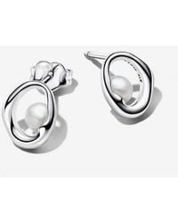 PANDORA - Organically Shaped Oval & Treated Freshwater Cultured Pearl Stud Earrings - Lyst