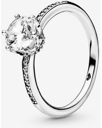 PANDORA - Signature Sterling Silver Sparkling Crown Cubic Zirconia Solitaire Ring - Lyst