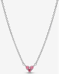 PANDORA - Triple Stone Heart Collier Necklace - Lyst