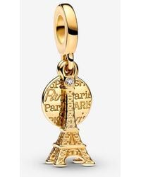 PANDORA - Paris Eiffel Tower Lab-Grown Diamond Engravable Double Dangle Charm - Lyst
