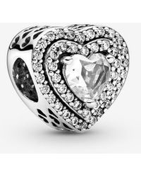 PANDORA - Sparkling Levelled Hearts Charm - Lyst