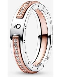 PANDORA - Signature Two-tone Logo & Pavé Ring - Lyst