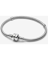 PANDORA - Moments Platinum-Plated Barrel Clasp Snake Chain Bracelet - Lyst