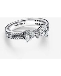 PANDORA - Sparkling Bow Double-Row Ring - Lyst