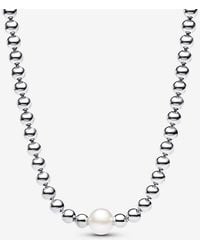 PANDORA - Timeless Sterling Silver Collier With White Treated Freshwater Cultured Pearl And Cubic Zirconia - Lyst