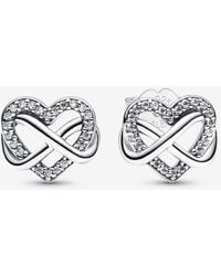 PANDORA - Sparkling Infinity Heart Stud Earrings - Lyst