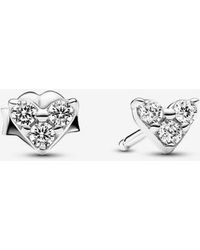 PANDORA - Triple Stone Heart Stud Earrings - Lyst